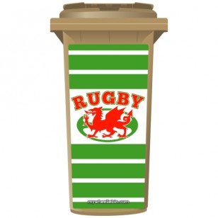 Wales Rugby Dragon On A Ball Shield Wheelie Bin Sticker Panel